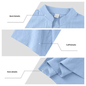 Solid Summer Short Sleeve Half Buttons Linen Men's Shirt - Image 24