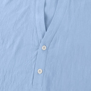 Solid Summer Short Sleeve Half Buttons Linen Men's Shirt - Image 22