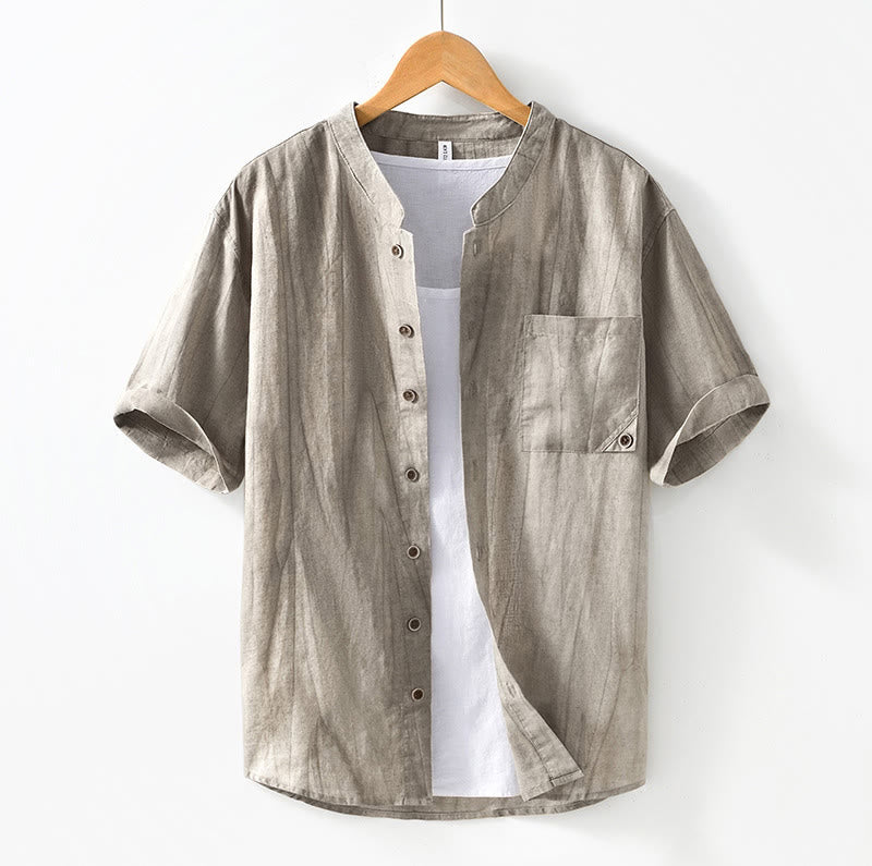 Summer Buttons Short Sleeve Ramie Linen Cotton Men's Shirt - Image 16