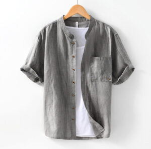 Summer Buttons Short Sleeve Ramie Linen Cotton Men's Shirt