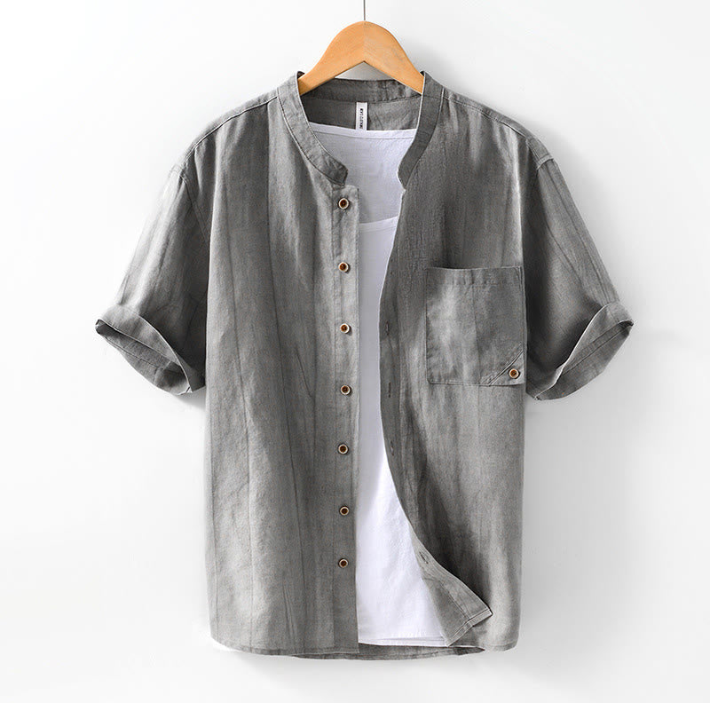 Summer Buttons Short Sleeve Ramie Linen Cotton Men's Shirt
