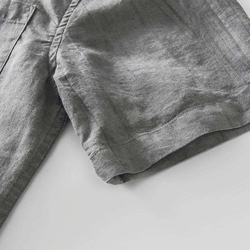 Summer Buttons Short Sleeve Ramie Linen Cotton Men's Shirt - Image 5