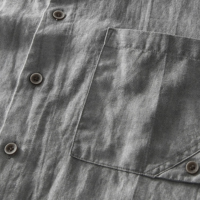 Summer Buttons Short Sleeve Ramie Linen Cotton Men's Shirt - Image 6