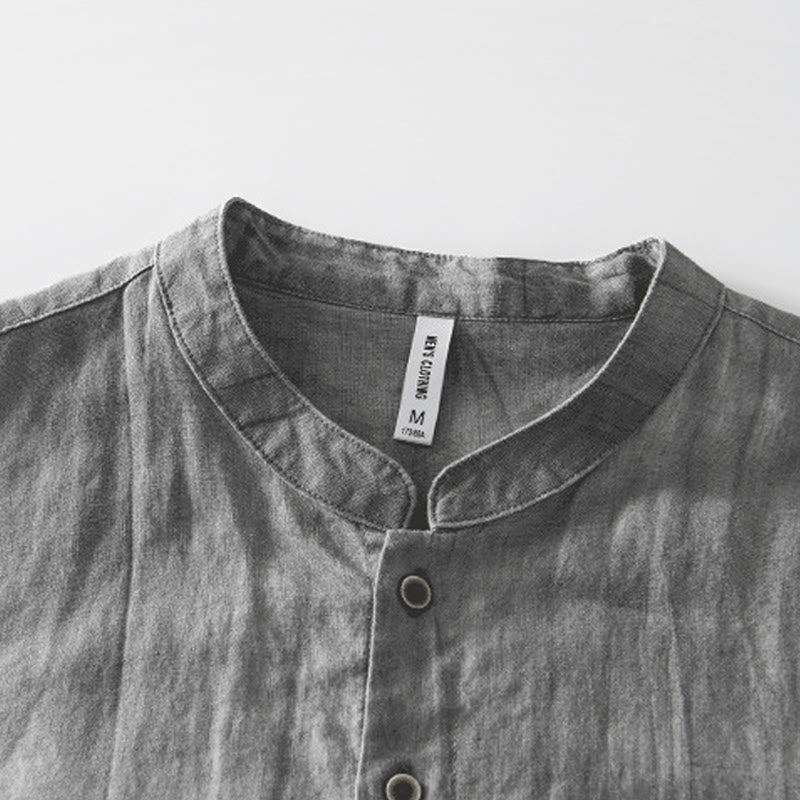 Summer Buttons Short Sleeve Ramie Linen Cotton Men's Shirt - Image 4