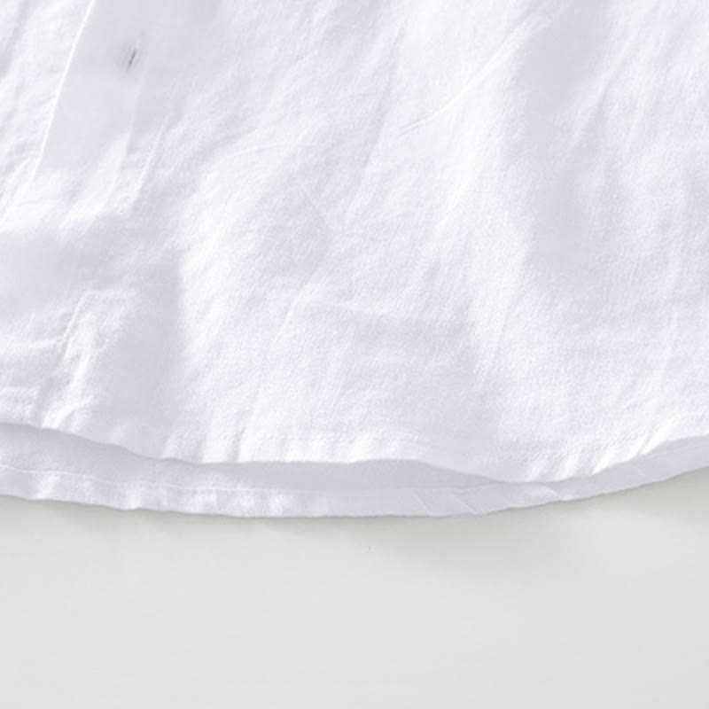 Summer Buttons Short Sleeve Ramie Linen Cotton Men's Shirt - Image 14