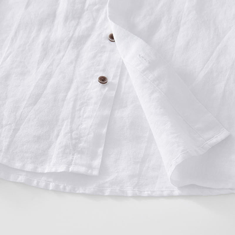 Summer Buttons Short Sleeve Ramie Linen Cotton Men's Shirt - Image 13