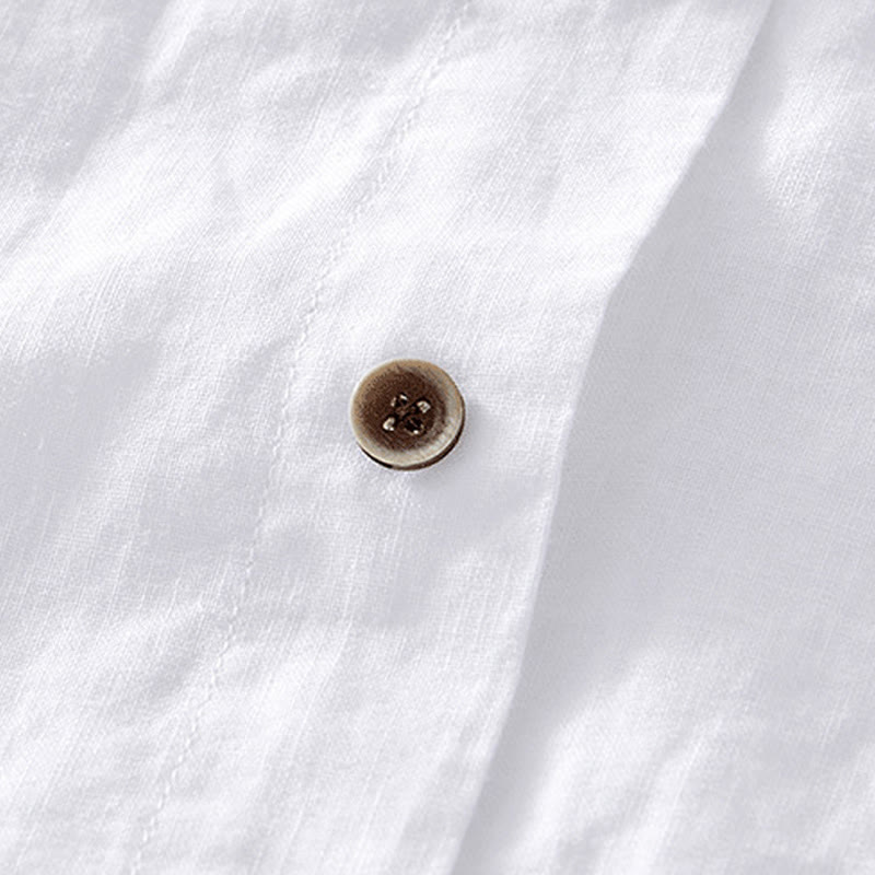 Summer Buttons Short Sleeve Ramie Linen Cotton Men's Shirt - Image 12