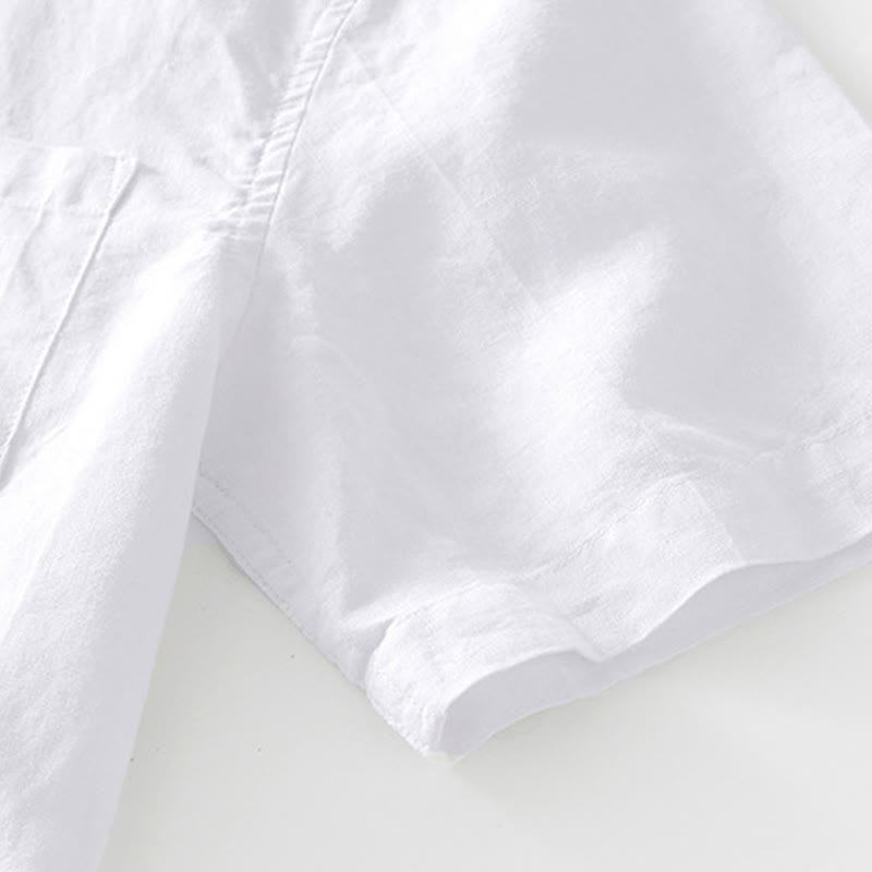 Summer Buttons Short Sleeve Ramie Linen Cotton Men's Shirt - Image 10