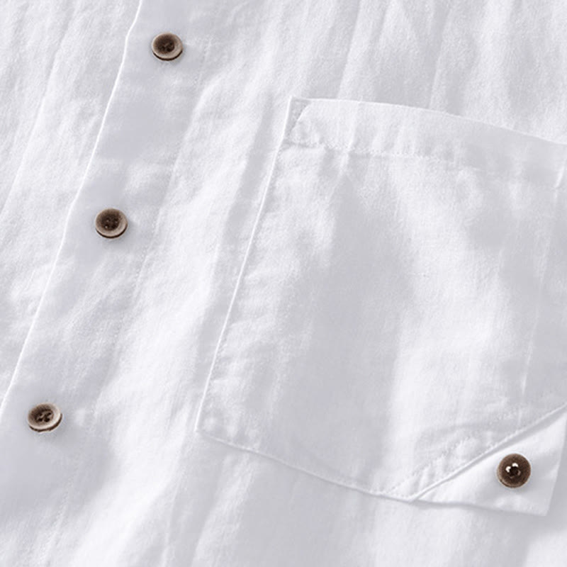 Summer Buttons Short Sleeve Ramie Linen Cotton Men's Shirt - Image 11