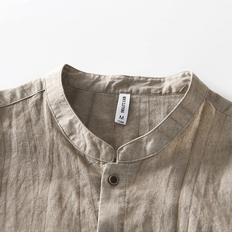 Summer Buttons Short Sleeve Ramie Linen Cotton Men's Shirt - Image 17
