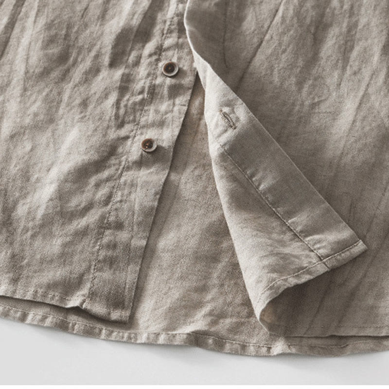 Summer Buttons Short Sleeve Ramie Linen Cotton Men's Shirt - Image 21