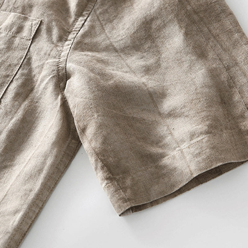 Summer Buttons Short Sleeve Ramie Linen Cotton Men's Shirt - Image 18