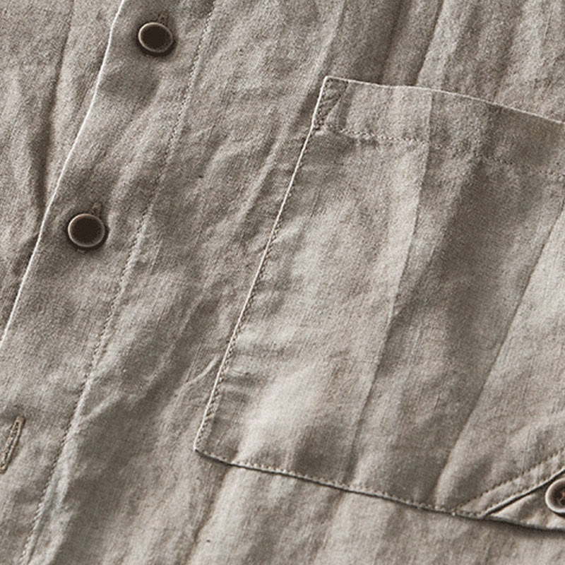 Summer Buttons Short Sleeve Ramie Linen Cotton Men's Shirt - Image 19