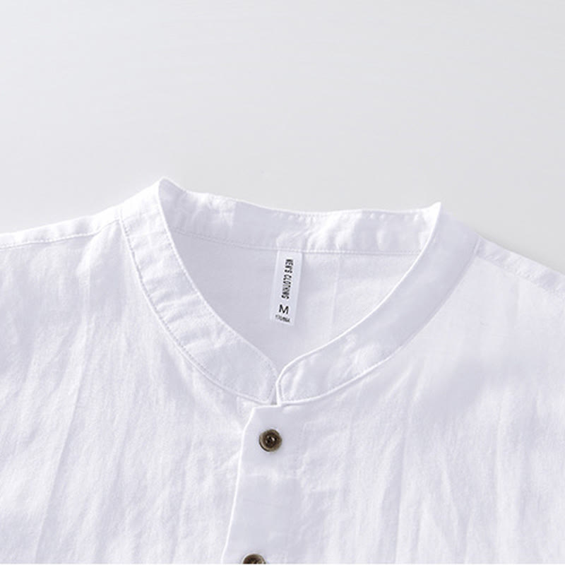 Summer Buttons Short Sleeve Ramie Linen Cotton Men's Shirt - Image 9