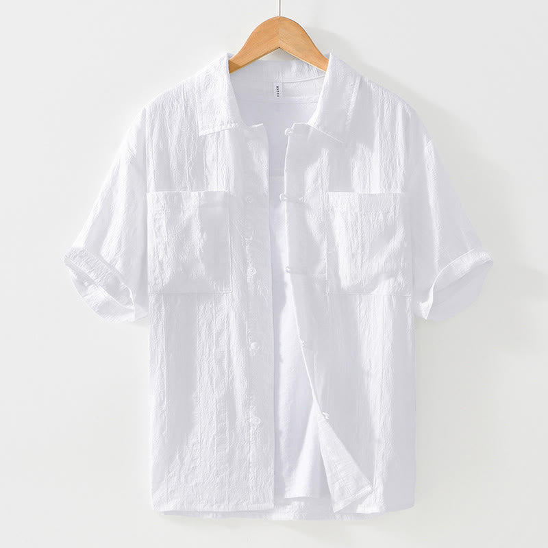 Summer Short Sleeve Buttons Men's Shirt With Two Pockets - Image 12