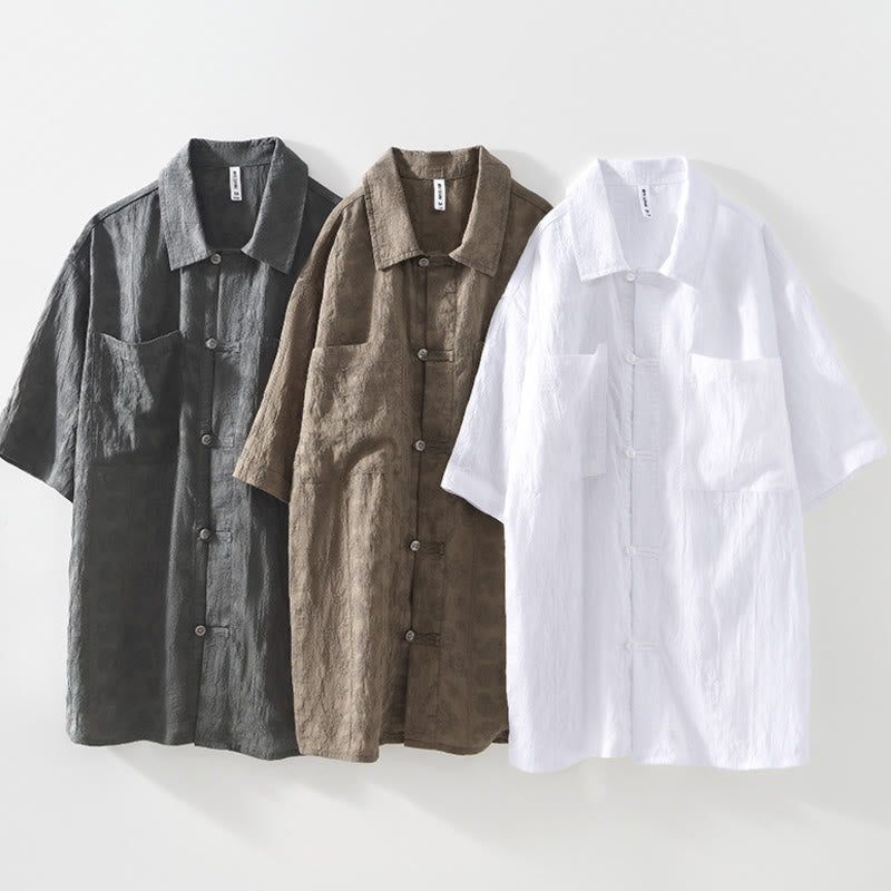 Summer Short Sleeve Buttons Men's Shirt With Two Pockets - Image 2