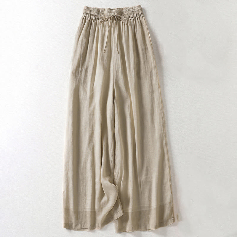 Casual Drawstring Cotton Linen Ankle-Length Women's Wide Leg Pants With Pockets - Image 9