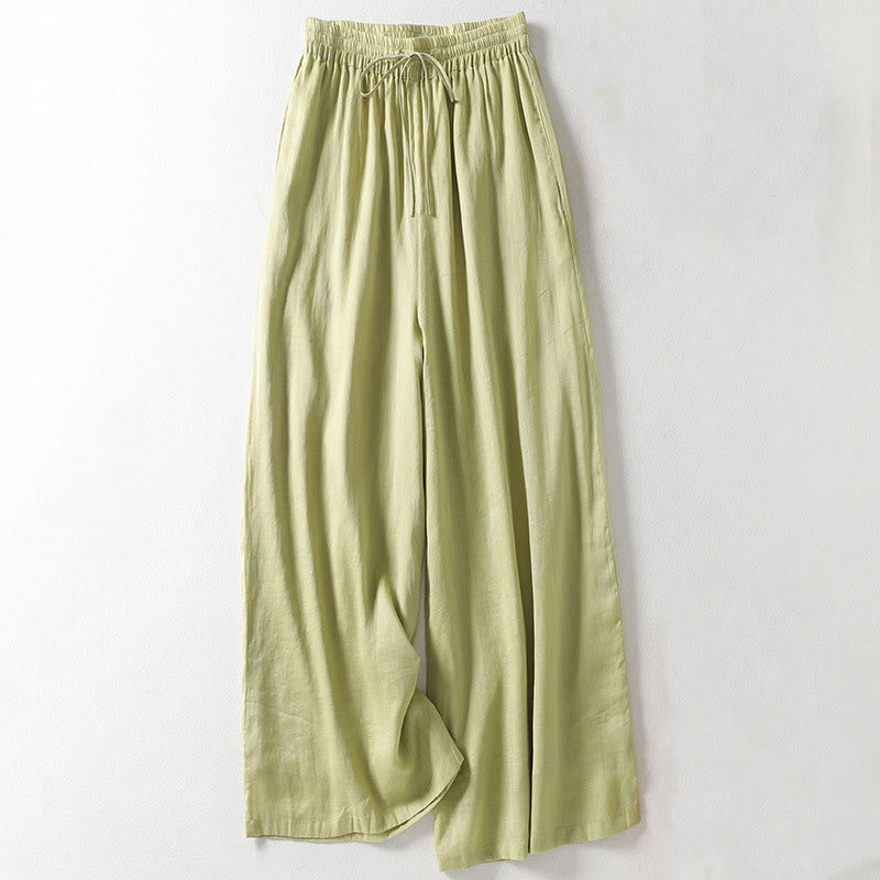 Casual Drawstring Cotton Linen Ankle-Length Women's Wide Leg Pants With Pockets - Image 14