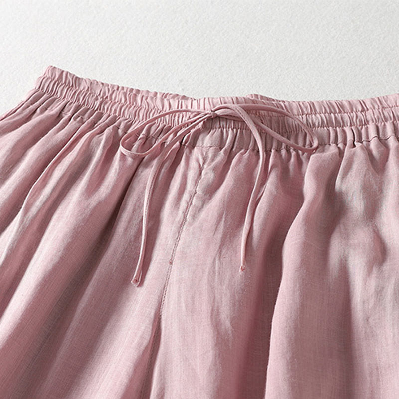 Casual Drawstring Cotton Linen Ankle-Length Women's Wide Leg Pants With Pockets - Image 2