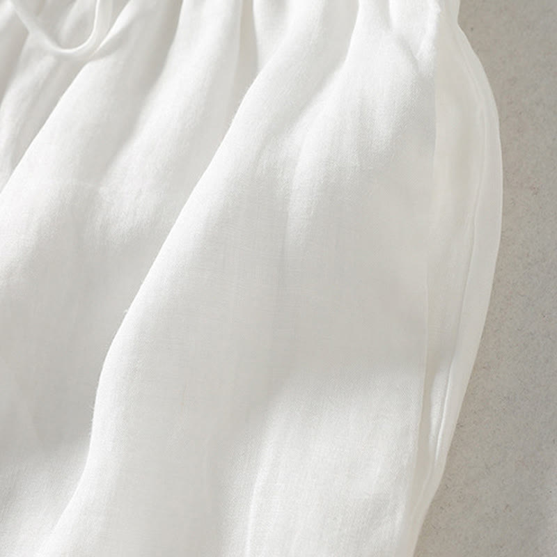 Casual Drawstring Cotton Linen Ankle-Length Women's Wide Leg Pants With Pockets - Image 7