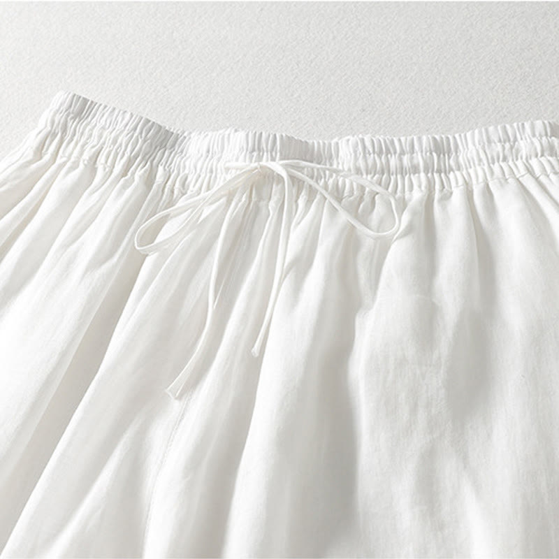 Casual Drawstring Cotton Linen Ankle-Length Women's Wide Leg Pants With Pockets - Image 6