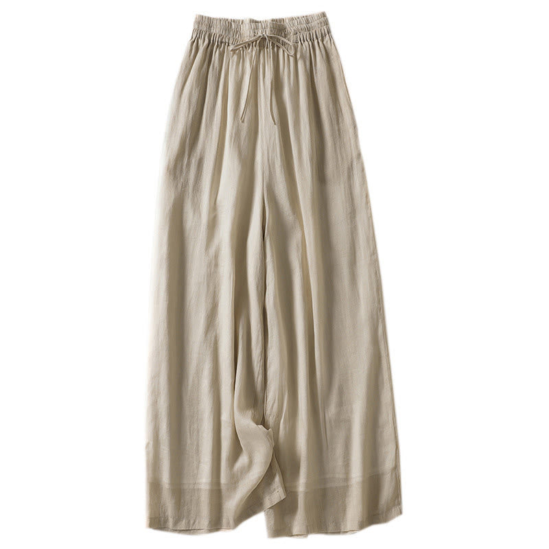 Casual Drawstring Cotton Linen Ankle-Length Women's Wide Leg Pants With Pockets - Image 13