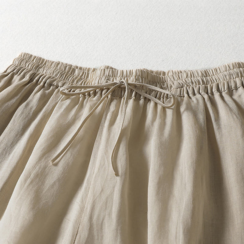 Casual Drawstring Cotton Linen Ankle-Length Women's Wide Leg Pants With Pockets - Image 10