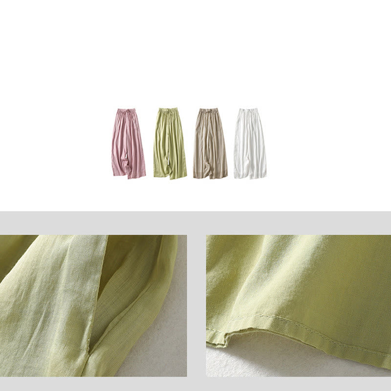 Casual Drawstring Cotton Linen Ankle-Length Women's Wide Leg Pants With Pockets - Image 26