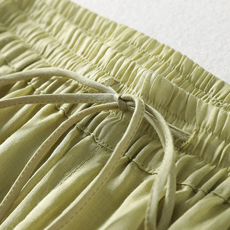 Casual Drawstring Cotton Linen Ankle-Length Women's Wide Leg Pants With Pockets - Image 18