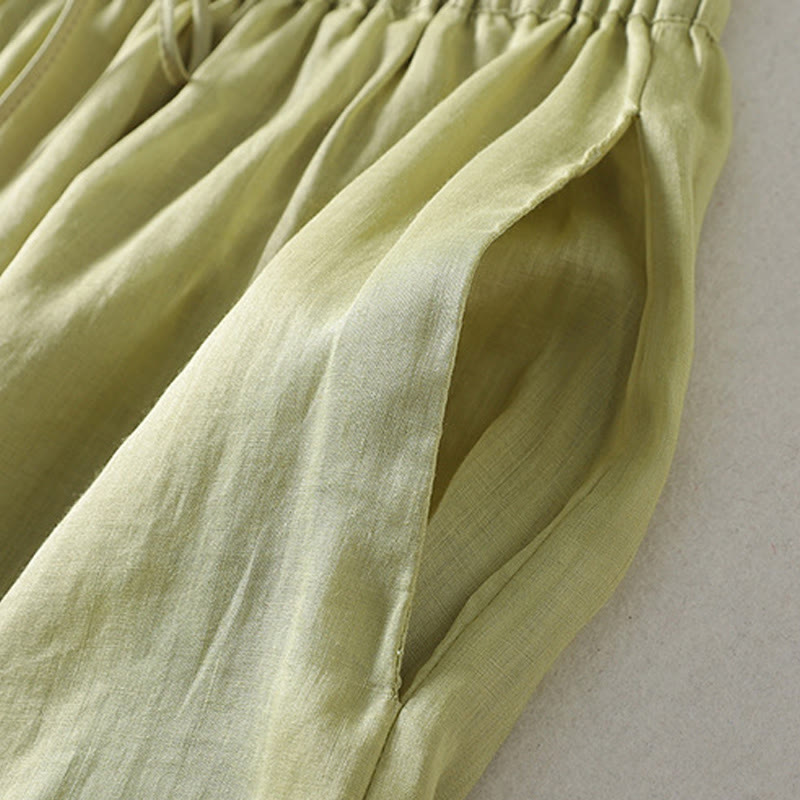 Casual Drawstring Cotton Linen Ankle-Length Women's Wide Leg Pants With Pockets - Image 20