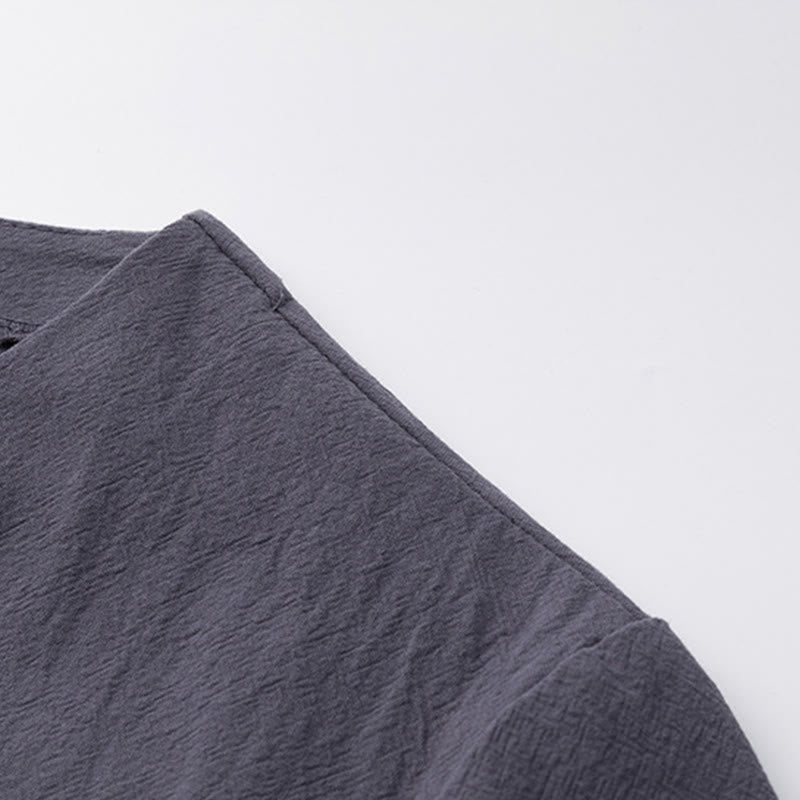 2Pcs Chinese Characters Crane Cotton Shirt Pants With Pockets Men's Meditation Cloth Set - Image 24