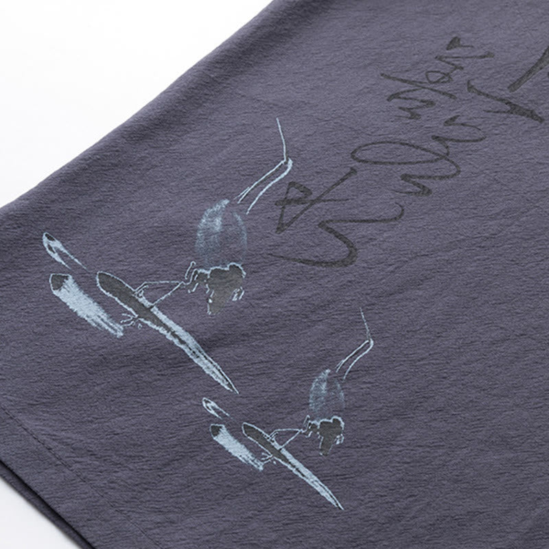 2Pcs Chinese Characters Crane Cotton Shirt Pants With Pockets Men's Meditation Cloth Set - Image 25