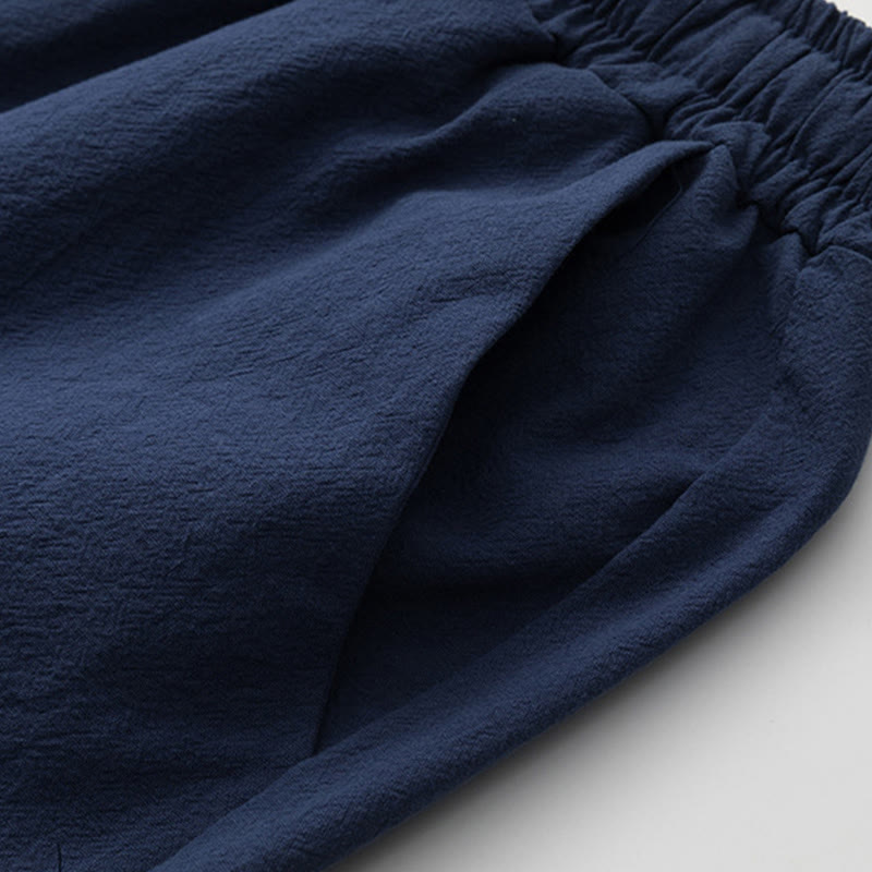 2Pcs Chinese Characters Crane Cotton Shirt Pants With Pockets Men's Meditation Cloth Set - Image 10