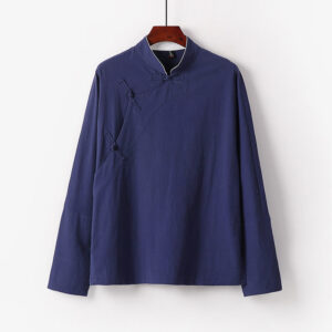 Vintage Plain Chinese Frog-Button Cotton Long Sleeve Men's Shirt