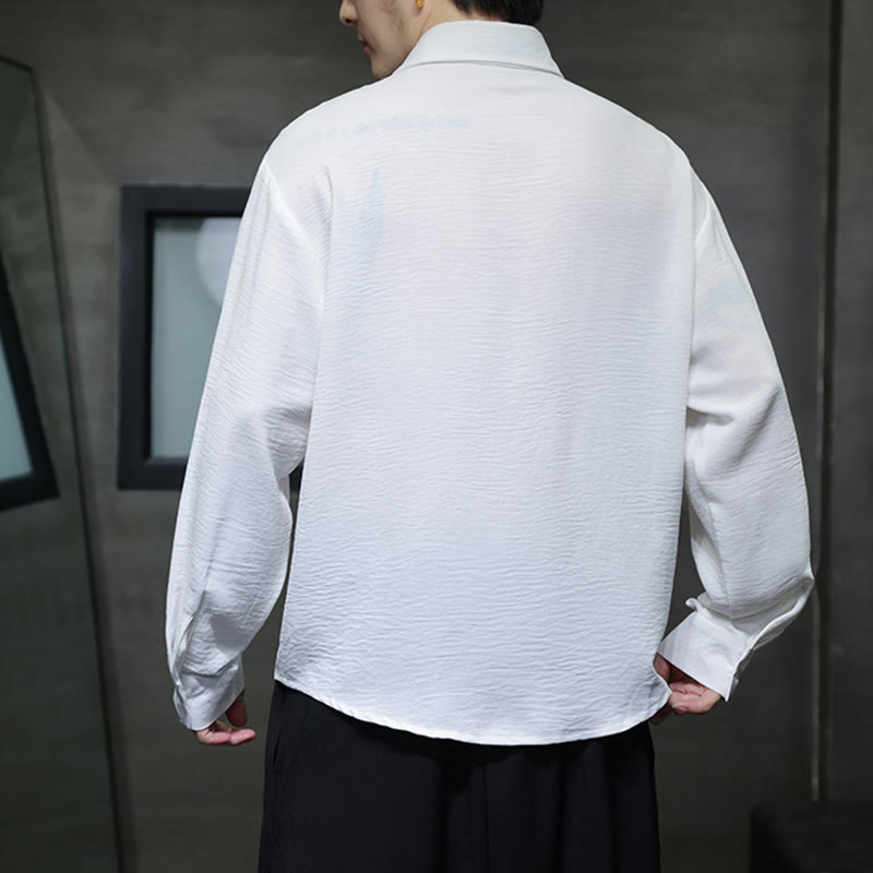 Plain Buttons Stand Collar Long Sleeve Men's Cotton Shirt - Image 11