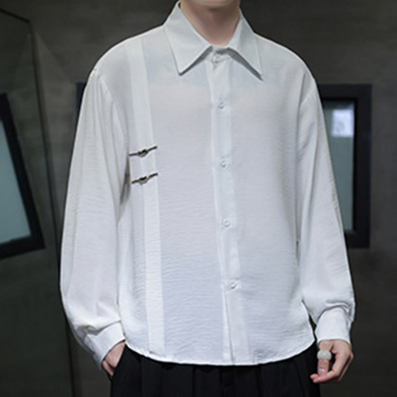 Plain Buttons Stand Collar Long Sleeve Men's Cotton Shirt - Image 10