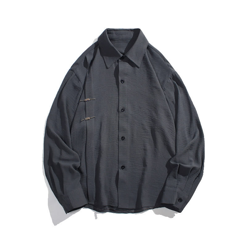 Plain Buttons Stand Collar Long Sleeve Men's Cotton Shirt - Image 8