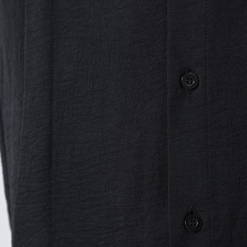 Plain Buttons Stand Collar Long Sleeve Men's Cotton Shirt - Image 28