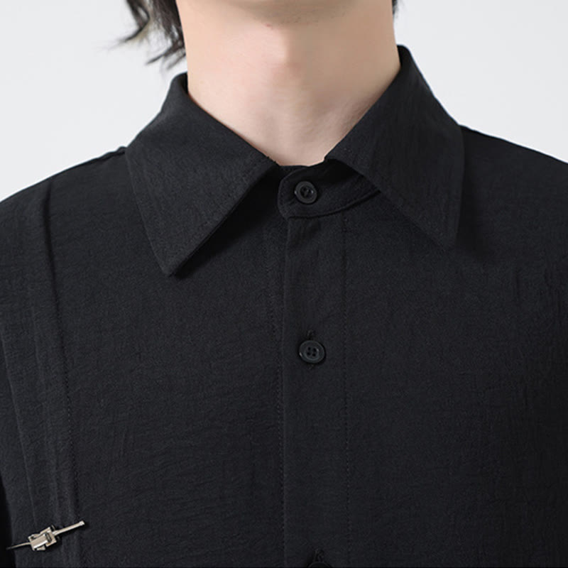 Plain Buttons Stand Collar Long Sleeve Men's Cotton Shirt - Image 26