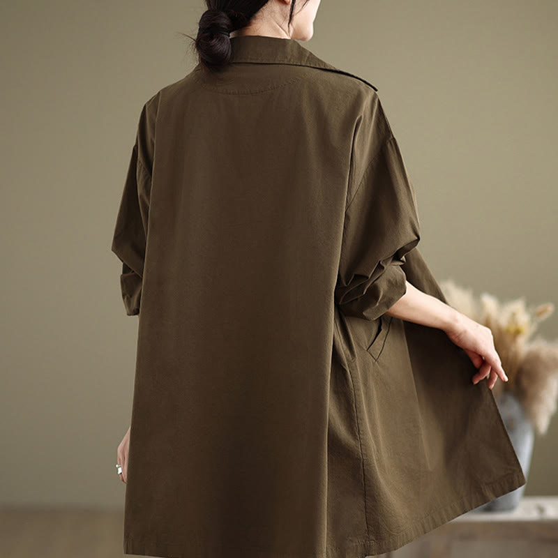 Spring Plain Buttons Design Long Sleeve Women's Cotton Linen Jacket With Pockets - Image 19