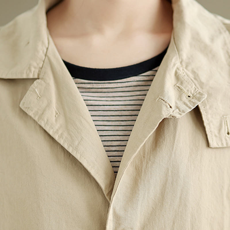 Spring Plain Buttons Design Long Sleeve Women's Cotton Linen Jacket With Pockets - Image 6