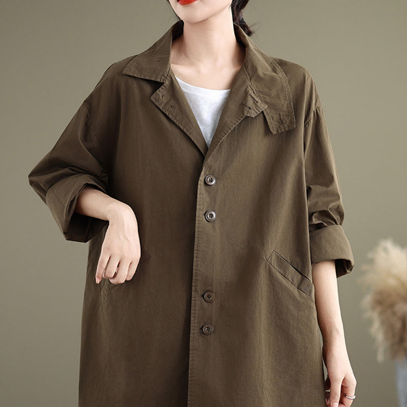 Spring Plain Buttons Design Long Sleeve Women's Cotton Linen Jacket With Pockets - Image 21