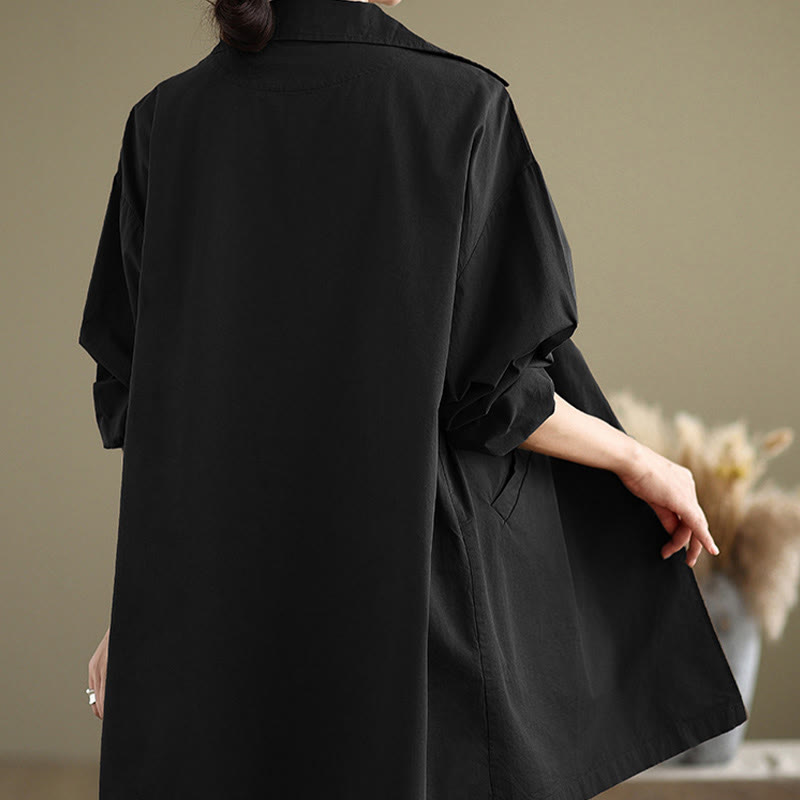 Spring Plain Buttons Design Long Sleeve Women's Cotton Linen Jacket With Pockets - Image 15