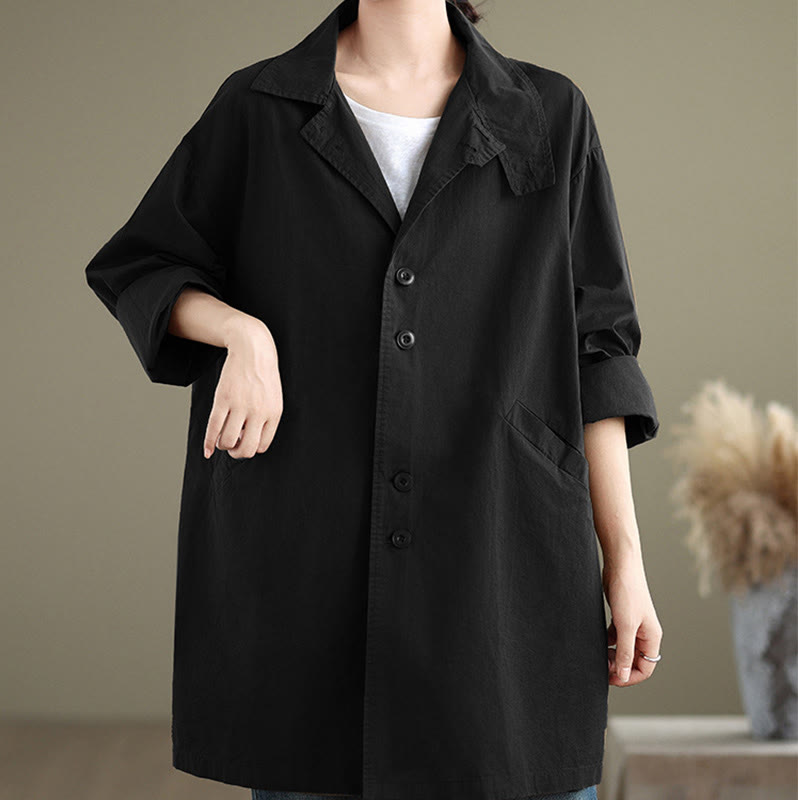 Spring Plain Buttons Design Long Sleeve Women's Cotton Linen Jacket With Pockets - Image 14
