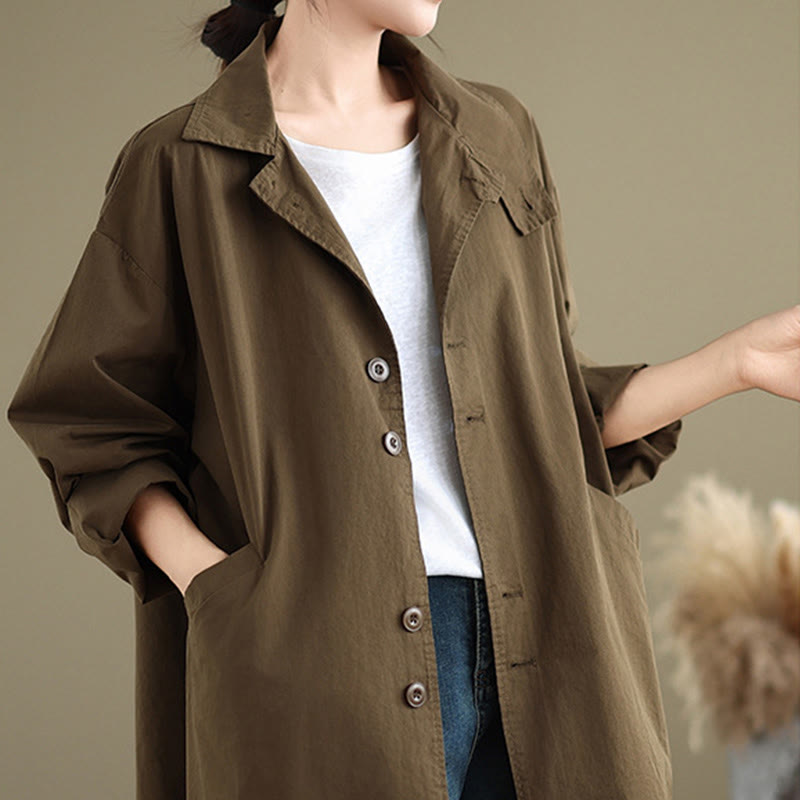 Spring Plain Buttons Design Long Sleeve Women's Cotton Linen Jacket With Pockets - Image 20