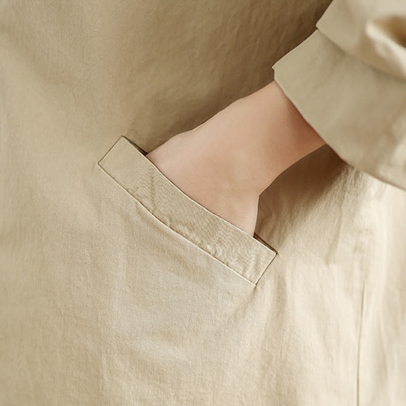 Spring Plain Buttons Design Long Sleeve Women's Cotton Linen Jacket With Pockets - Image 8