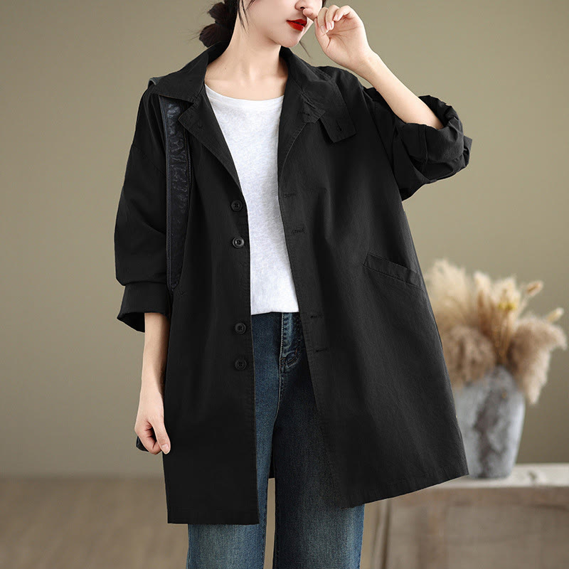 Spring Plain Buttons Design Long Sleeve Women's Cotton Linen Jacket With Pockets - Image 13