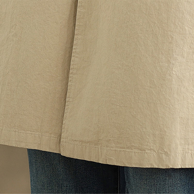 Spring Plain Buttons Design Long Sleeve Women's Cotton Linen Jacket With Pockets - Image 10