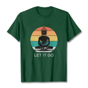 Casual Colorful Striped Background Meditating Buddha Pattern Cotton Tee T-Shirt