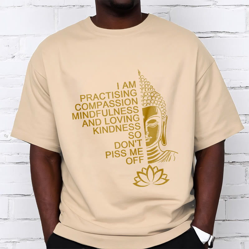 Casual Golden Side Buddha Lotus Flower Pattern Cotton Tee T-Shirt - Image 10